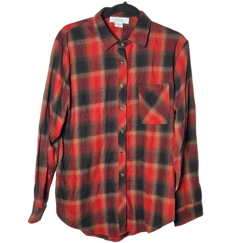 LIFE Womens Plaid Flannel Button Long Sleeve Shirt Large Evermore Fall Swiftie